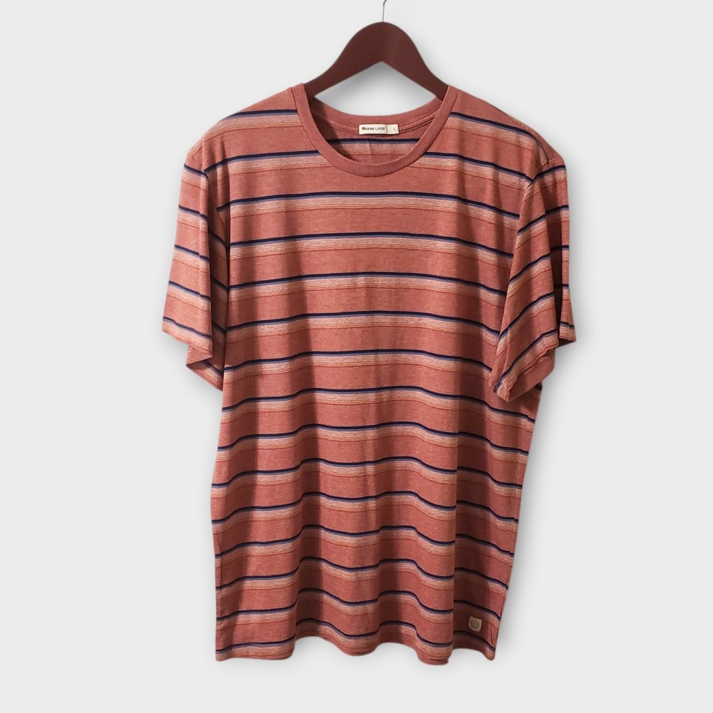 Marine Layer Mens Large Striped T-Shirt Red Cotton Modal Crew Neck Retro